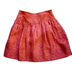 Nwot BCBG MAXAZRIA Kacie Silk  Coral Pink/Red Jacquard Pleated Mini Skirt SZ 4